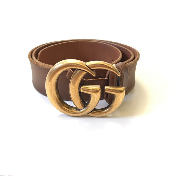 Gucci GG Marmont Logo 1.5" Wide Leather Belt Womens Brown Gold Brass Logo 34 - Picture 4 of 10